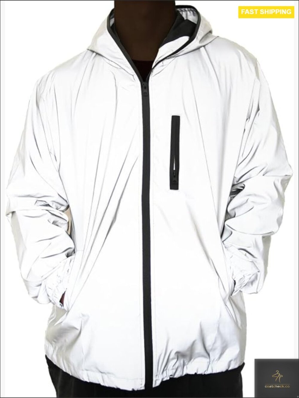 Reflective Hooded Windbreaker Jacket Lightweight Zip Front Running Coat Men